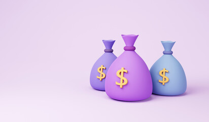 money bags icon, money saving concept. difference money bags on purple background