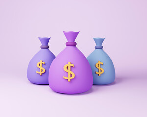 money bags icon, money saving concept. difference money bags on purple background