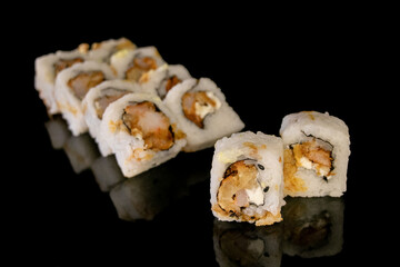 sushi on black background