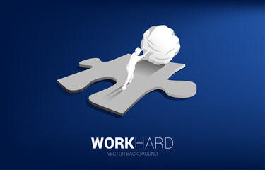 Silhouette of businessman pushing the big rock on jigsaw piece. Concept of perfect recruitment. Human Resource. put the right man on the right job.