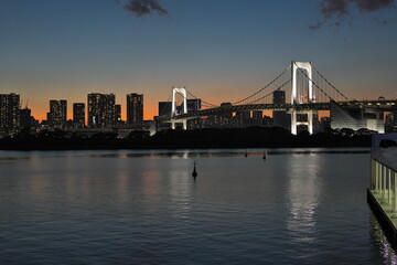 Tokyo,Japan - June 12, 2022: Night view of the Rainbow Bridge in Tokyo

