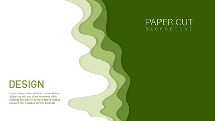 Fototapeta na wymiar Modern abstract green wavy background papercut style template design