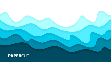 Fototapeta na wymiar abstract wave blue paper cut background vector illustration