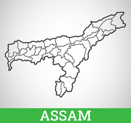 Simple outline map of Assam District, India. Vector graphic illustration.