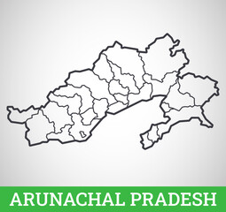 Simple outline map of Arunachal Pradesh District, India. Vector graphic illustration.