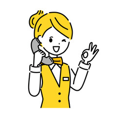 電話　ビジネスウーマン　オペレーター　OKサイン