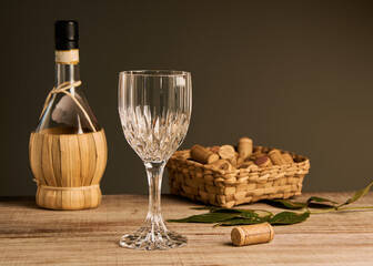 old craft bottle of wine on wooden surface