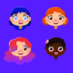 Vector cartoon set of different girls with different accessories 