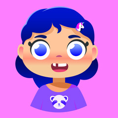 Obraz premium Cute little girl with a unicorn hair clip. Funny children's character for advertising and cartoons.