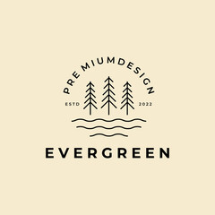 Evergreen Green pine Line Art Logo Design template