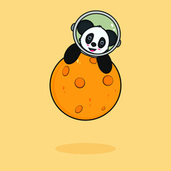 Cute astronaut panda With Moon Cartoon Vector Icon Illustration. Premium Isolated Vector Science Technology Icon Concept. Flat Cartoon Style