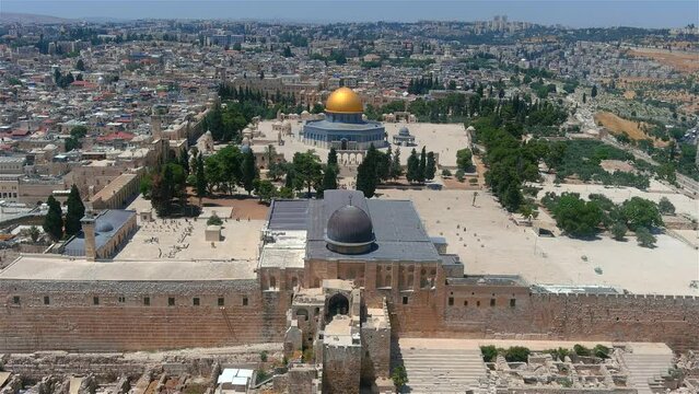 Old city of Jerusalem Dome of the rock, aerial
Drone view from Jerusalem Old city Al Aqsa Mosque , June, 2022
