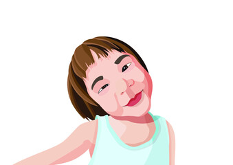 3 year old girl half smile on white background illustration vector
