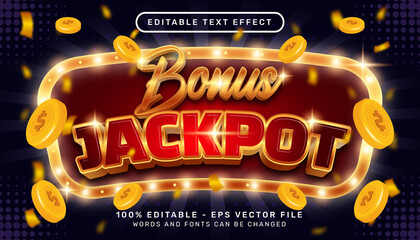 Editable text effect - bonus jackpot casino 3d style concept