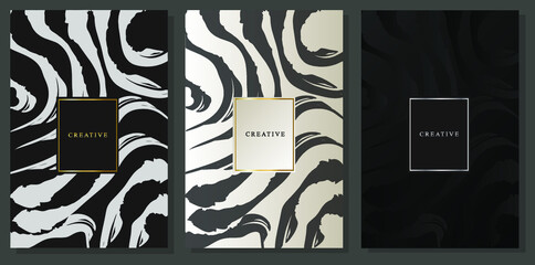 Luxury abstract card in white and black color. Fashionable minimal abstract art pattern with paint stroke (brush) on background. Elegante vector for beauty catalog, fashion template, invitations
