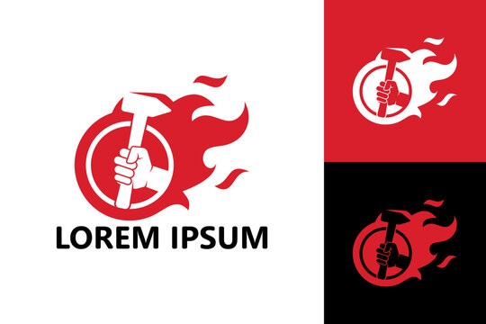 Blacksmith, fire iron logo template design vector