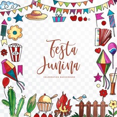 Decorative festa junina elements on watercolor transparent background