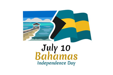 July 10, Independence Day of Bahamas vector illustration. Suitable for greeting card, poster and banner.