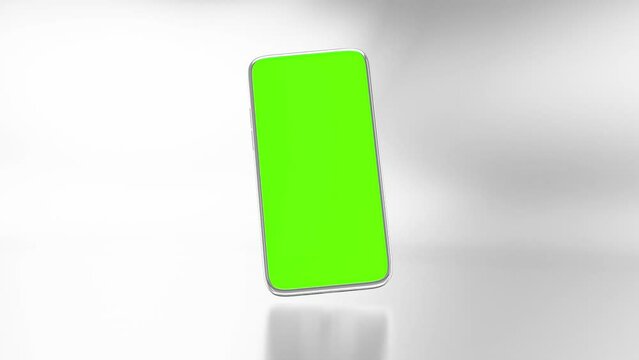 Metallic phone Mock-Up Animation. Green screen with bright light and contrast shadow background. Minimal idea concept, 3D Render.