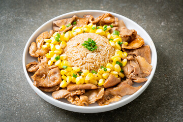 fried rice with pork sliced and corn
