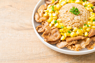 fried rice with pork sliced and corn