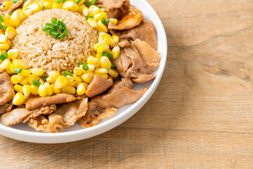 fried rice with pork sliced and corn