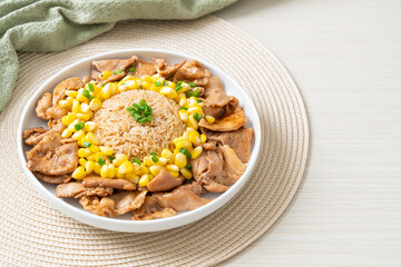 fried rice with pork sliced and corn