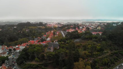 Fototapeta premium Aerial view of Sintra cityscape on a cloudy day, Portugal