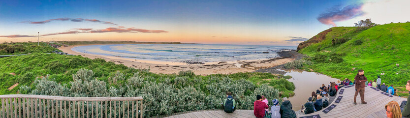 Phillip Island, Australia - September 7, 2018: Penguin watchout platform at sunset. Here it's possible to watch the pengins after sunset © jovannig