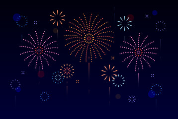 fireworks background illustration: celebration festival at night. simple firework icons vector