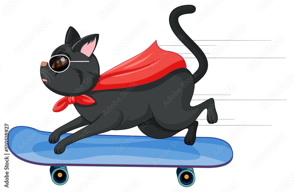 Wall mural A cat on skateboard cartoon character