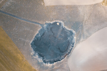 Aerial view of huge size coal mine hole