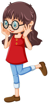 Cute girl wearing glasses cartoon character