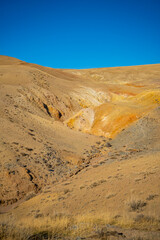 Yellow mountains in Kyzyl-Chin valley or Mars valley in Altai, Siberia, Russia.