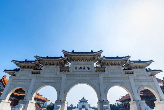 
The main gate of National Chiang Kai-shek (CKS) Memorial Hall, the landmark for tourist attraction in Taiwan.
