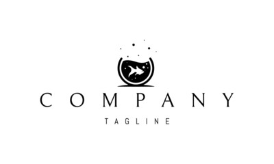 Vector logo on which an abstract image of a goldfish in an aquarium.