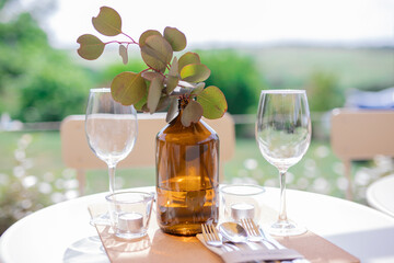 table, table decorations, decor, dinner party table, decoration, wedding, restaurant, set, composition, catering, wedding table setting, party at garden, arrangement, banquet, bouquet, celebration, de