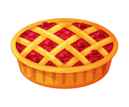 Baked Cranberry Pie Made from Pastry Dough with Sweet Fruit Filling Vector Illustration