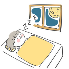 달이 비치는 창과 잠자는 아이
