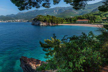 Naklejka premium The picturesque coast of Montenegro and the Adriatic Sea on a summer day
