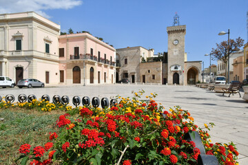 Panoramic view of a square of Uggiano, historic town in the province of Lecce, Italy.