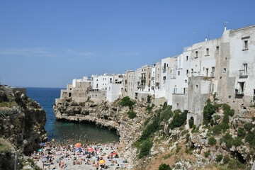 Fototapeta na wymiar Panoramic view of the town of Polignano a Mare, in the Puglia region of Italy.