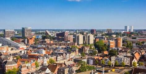 Aerial view over old and new architecture in Groningen, Netherlands