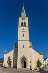 Fototapeta na wymiar Front view of the historic church in Kasperske Hory, Czech Republic