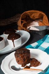 Delicious chocolate muffins with chocolate chips