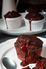 Delicious chocolate muffins with chocolate chips