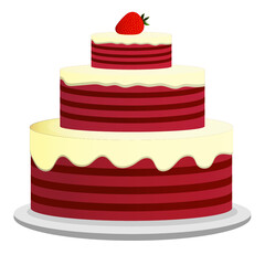 Red Velvet Three Tier Cake with a Strawberry