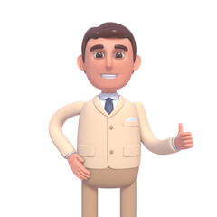 3d render of cheerful businessman showing thumb up gesture