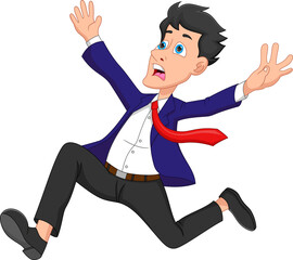 businessman running cartoon on white background