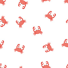 Vector childish seamless repeating simple flat pattern with crabs a white background. Pattern for kids with crabs. Sea ocean. Underwater world.